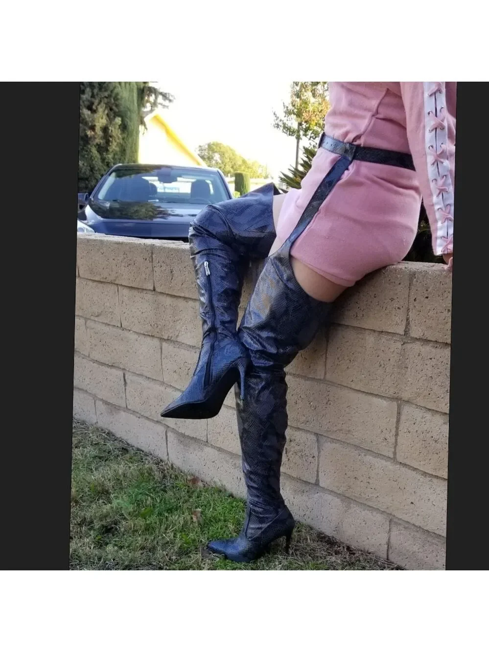 Sexy Sneak Black Belted Thigh High Point Toe